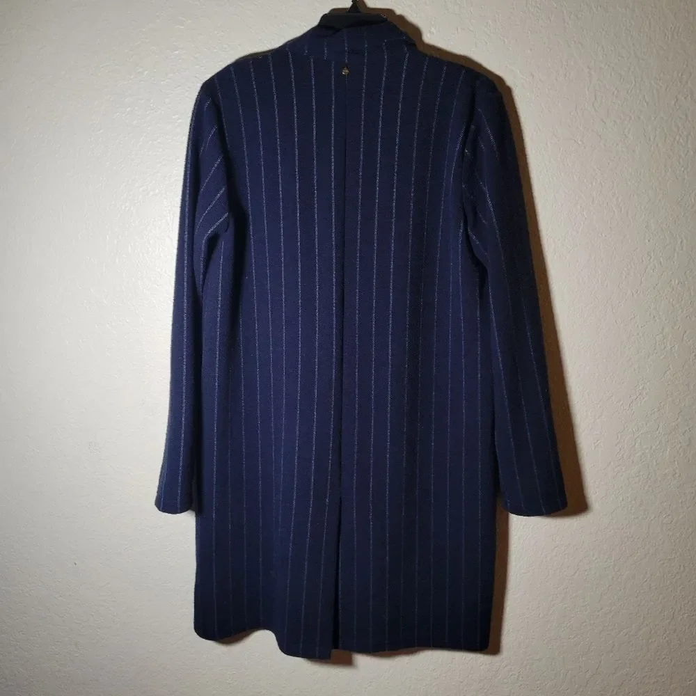 Harlyn Anthropologie | Morganne Blue Longline Snap Stripe Jacket Business Chic S